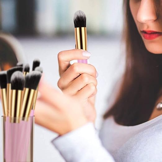 Professional Makeup Brush Set – Soft Synthetic Bristles with Pink Handles (Face & Eye Brushes)