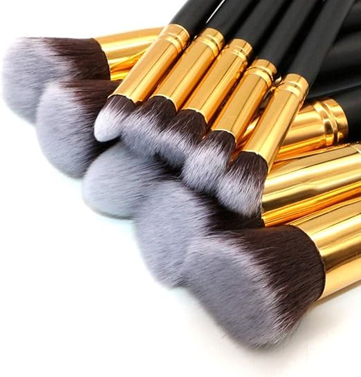 Professional Makeup Brush Set – 10 Pieces (Black & Gold Premium Brushes)