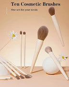 Professional White Makeup Brush Set – 10 Pieces with Elegant Storage Pouch