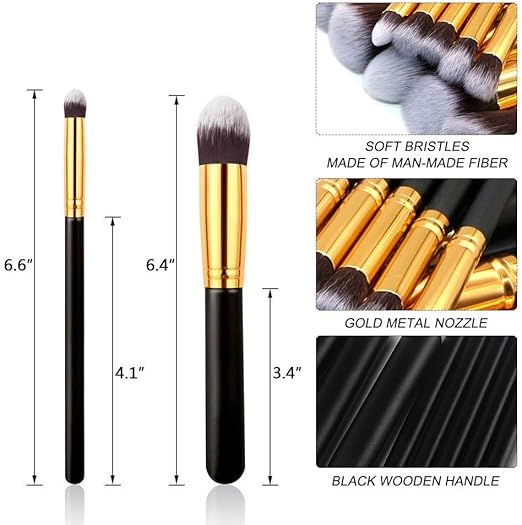 Professional Makeup Brush Set – 10 Pieces (Black & Gold Premium Brushes)