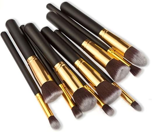 Professional Makeup Brush Set – 10 Pieces (Black & Gold Premium Brushes)