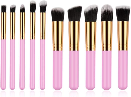 Professional Makeup Brush Set – Soft Synthetic Bristles with Pink Handles (Face & Eye Brushes)