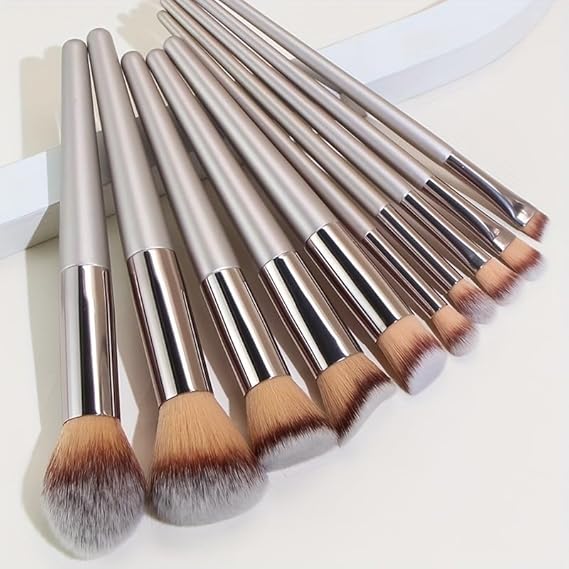 Luxury Makeup Brush Set – Premium Soft Synthetic Bristles with Silver Handles (Face & Eye Brushes)