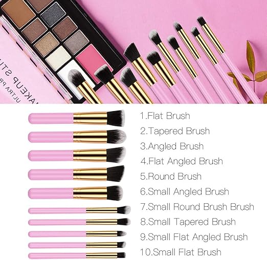 Professional Makeup Brush Set – Soft Synthetic Bristles with Pink Handles (Face & Eye Brushes)
