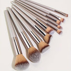 Luxury Makeup Brush Set – Premium Soft Synthetic Bristles with Silver Handles (Face & Eye Brushes)