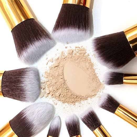 Professional Makeup Brush Set – 10 Pieces (Black & Gold Premium Brushes)