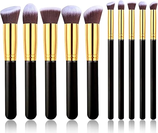 Professional Makeup Brush Set – 10 Pieces (Black & Gold Premium Brushes)
