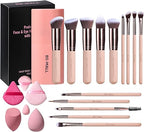 BS-MALL Professional Face & Eye Makeup Brush Set with Beauty Blender – 14 Pieces (Nude Pink Edition)