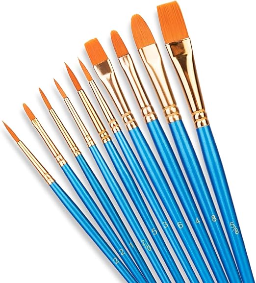 Professional Artist Paint Brush Set – 10 Pieces Nylon Hair Brushes for Acrylic, Oil & Watercolor