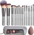 BS-MALL Professional Makeup Brush Set with Pouch & Beauty Blender – 18 Pieces (Silver Edition)