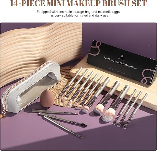 BS-MALL Professional Makeup Brush Set with Pouch & Beauty Blender – 18 Pieces (Silver Edition)