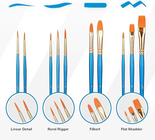 Professional Artist Paint Brush Set – 10 Pieces Nylon Hair Brushes for Acrylic, Oil & Watercolor