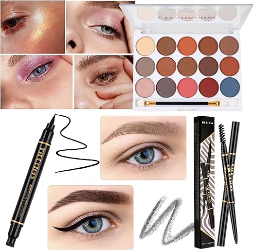 Complete 20-in-1 Beauty Glam Kit – Eyeshadow, Face Brushes, Primer, Concealer, Lip Gloss Set & Travel Pouch