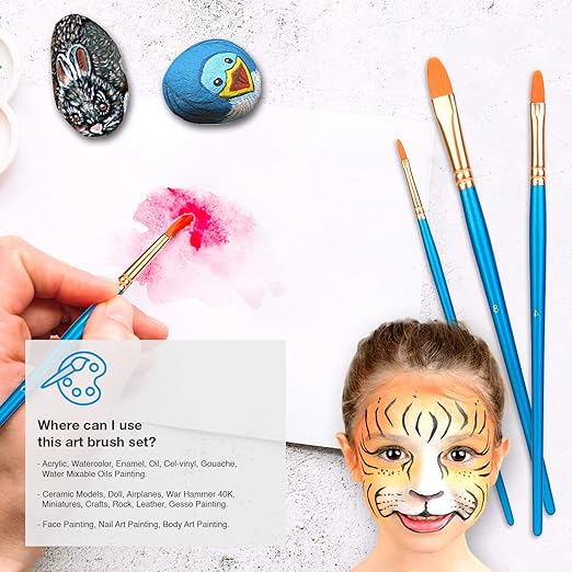 Professional Artist Paint Brush Set – 10 Pieces Nylon Hair Brushes for Acrylic, Oil & Watercolor