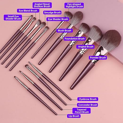 Professional Makeup Brush Set – 12 Pieces (Rose Purple Edition)