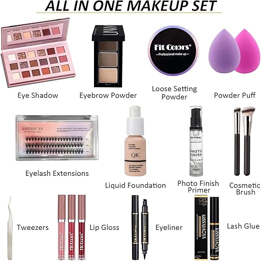 Ultimate 18-in-1 Professional Makeup Kit – Full Glam Set with Eyeshadow Palette, Foundation, Primer, Lip Glosses & Tools