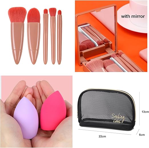 Complete 20-in-1 Beauty Glam Kit – Eyeshadow, Face Brushes, Primer, Concealer, Lip Gloss Set & Travel Pouch
