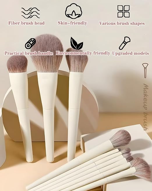 Professional White Makeup Brush Set – 10 Pieces with Elegant Storage Pouch