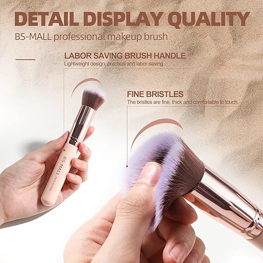 BS-MALL Professional Face & Eye Makeup Brush Set with Beauty Blender – 14 Pieces (Nude Pink Edition)