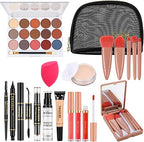 Complete 20-in-1 Beauty Glam Kit – Eyeshadow, Face Brushes, Primer, Concealer, Lip Gloss Set & Travel Pouch