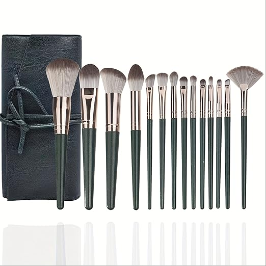 Professional Makeup Brush Set with Leather Pouch – 15 Pieces (Premium Quality)